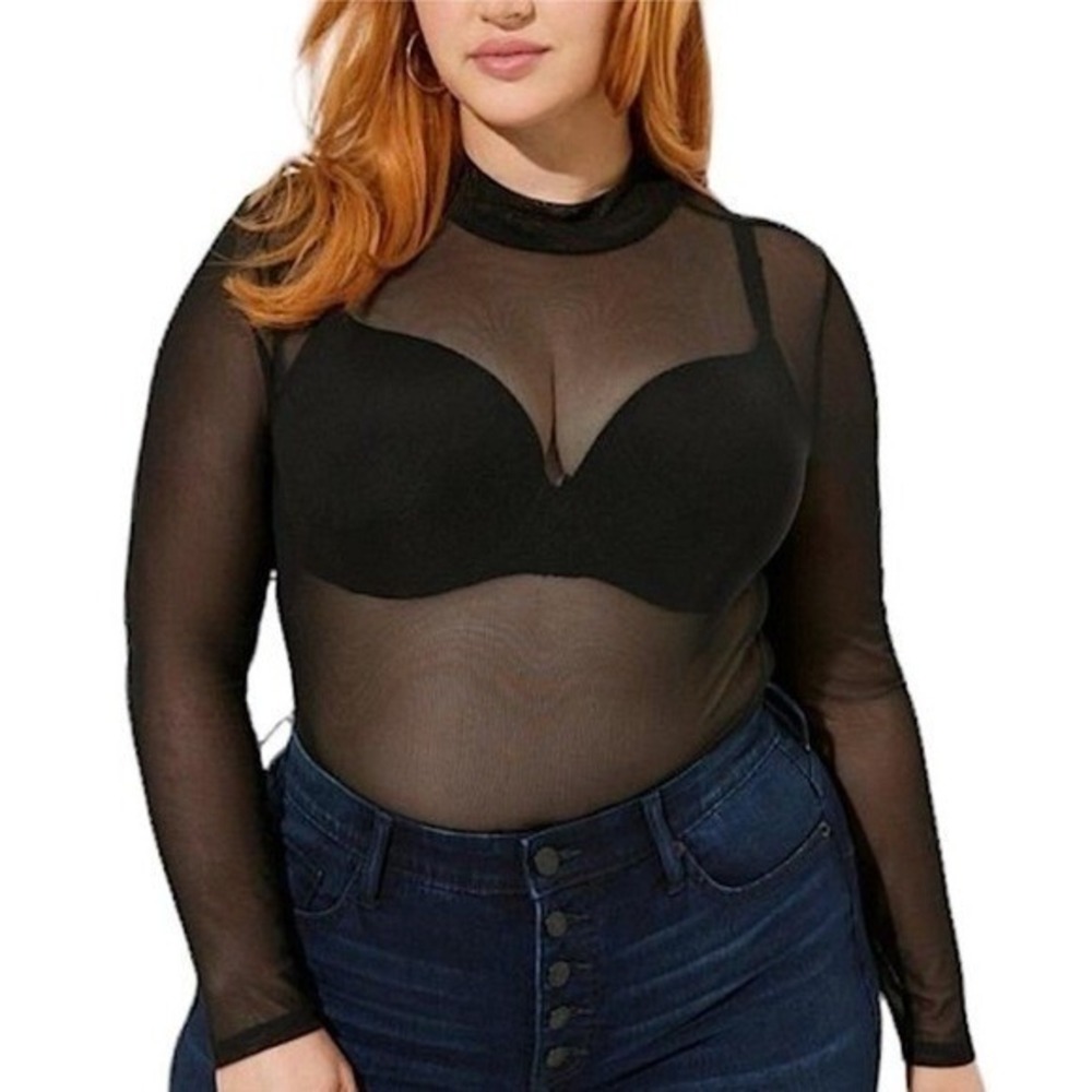 TORRID Sheer Mesh Mock Neck Long Sleeve Top NWT Size 1X